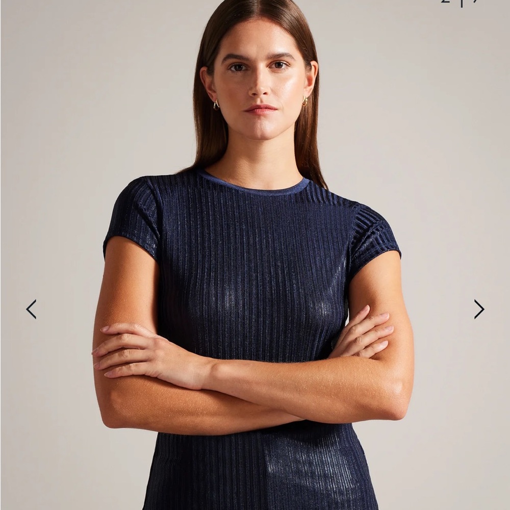 Ted Baker Katrino Metallic Fitted Tee Navy